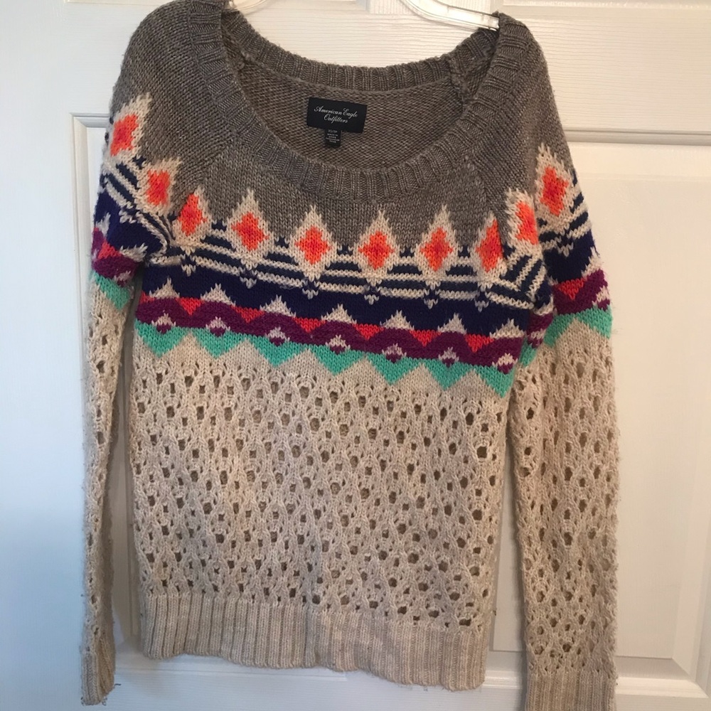 American eagle multi patterned knit sweater